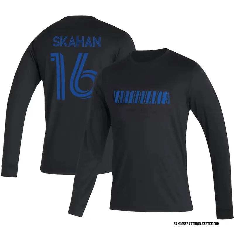 Men's San Jose Earthquakes ＃16 Jack Skahan Black Name & Number Vintage Long Sleeve T-Shirt