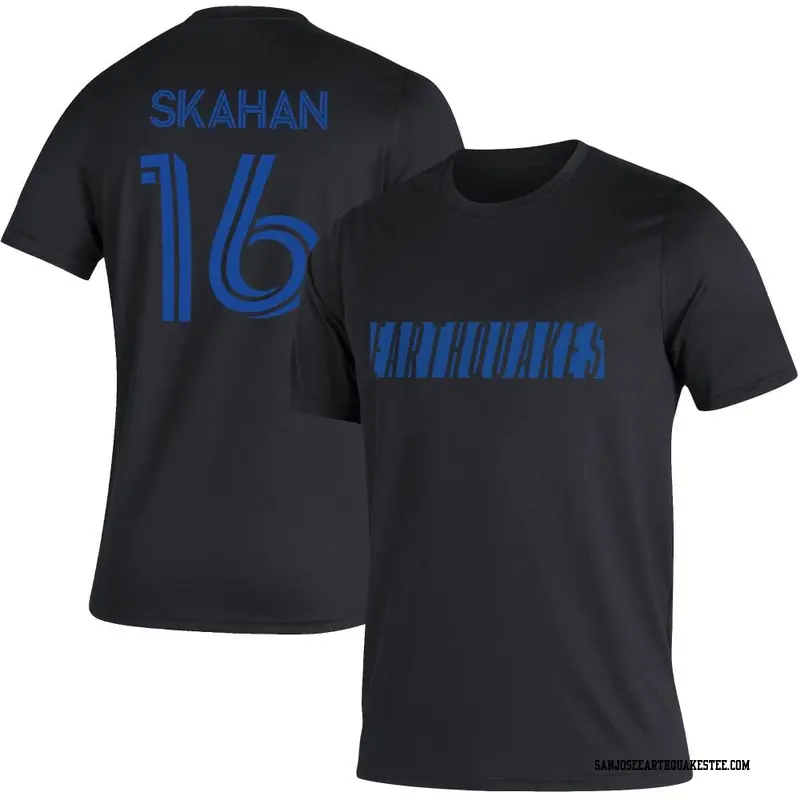 Men's San Jose Earthquakes ＃16 Jack Skahan Black Name & Number Vintage T-Shirt