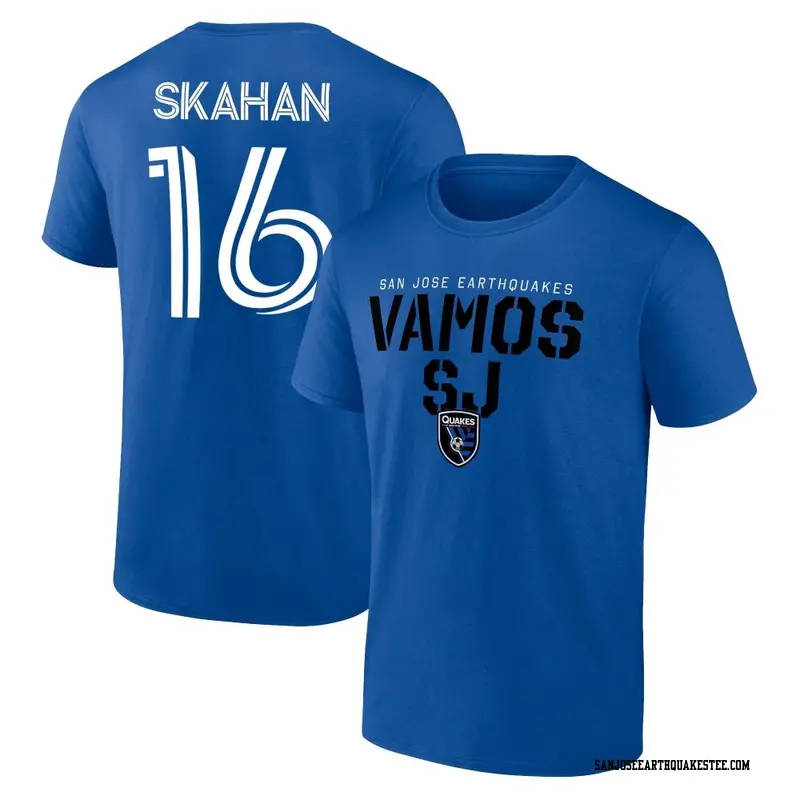 Men's San Jose Earthquakes ＃16 Jack Skahan Blue Name & Number Chant T-Shirt