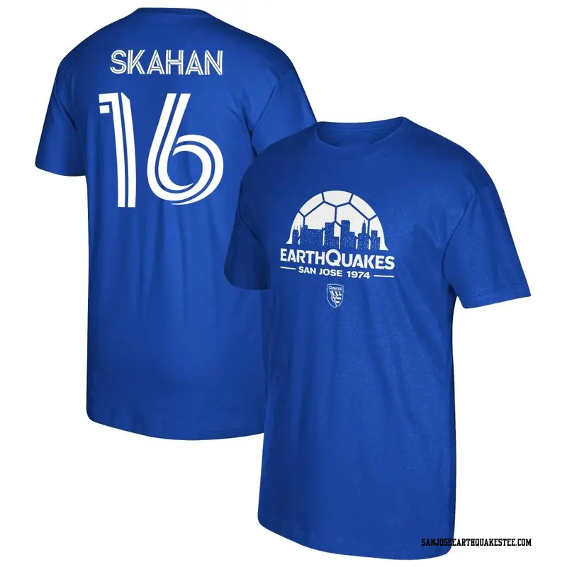 Men's San Jose Earthquakes ＃16 Jack Skahan Blue Name & Number Local T-Shirt