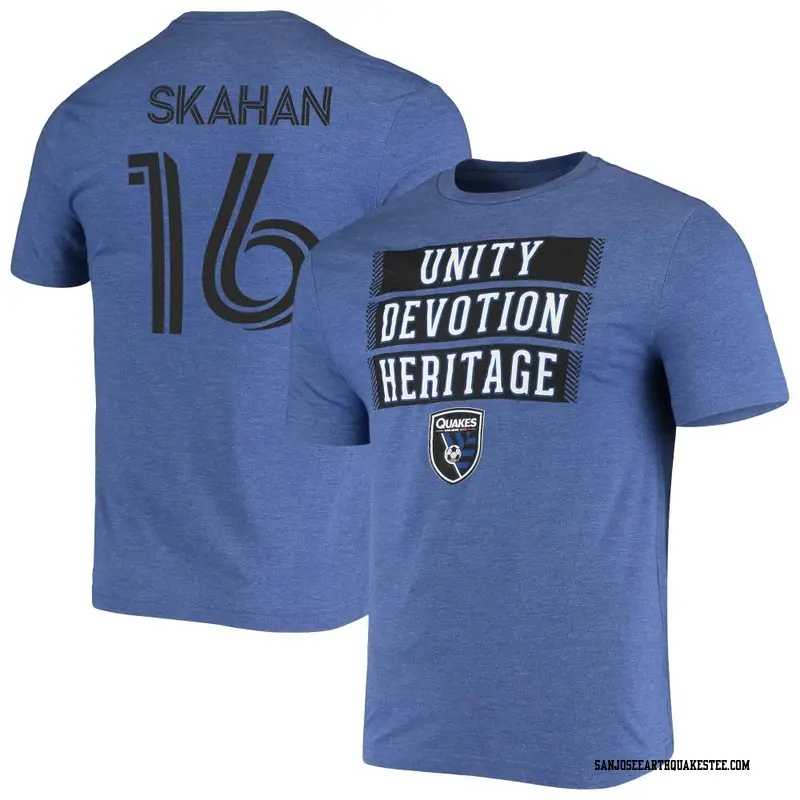 Men's San Jose Earthquakes ＃16 Jack Skahan Blue Name & Number Three Levels T-Shirt