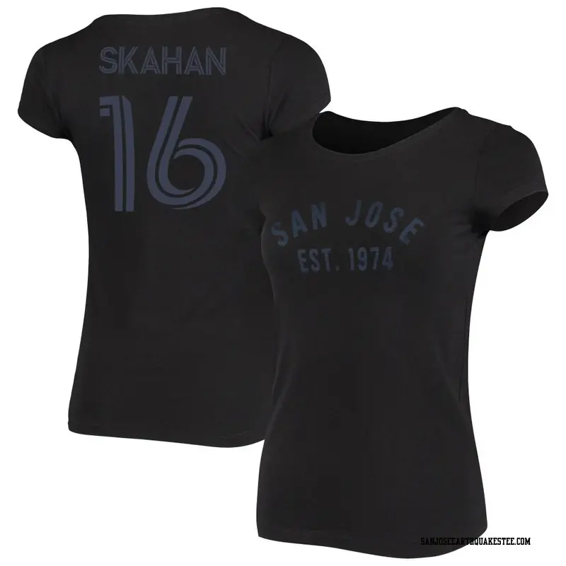 Women's San Jose Earthquakes ＃16 Jack Skahan Black Name & Number Hook T-Shirt