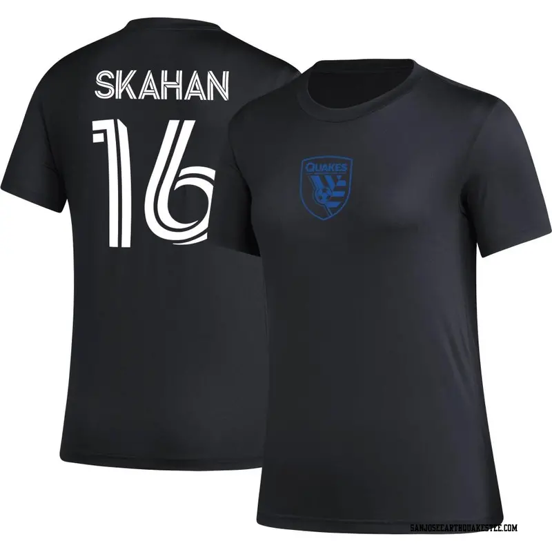 Women's San Jose Earthquakes ＃16 Jack Skahan Black Name & Number Icon T-Shirt