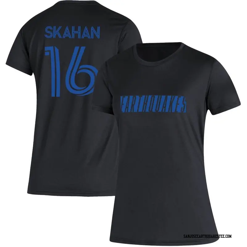 Women's San Jose Earthquakes ＃16 Jack Skahan Black Name & Number Vintage T-Shirt