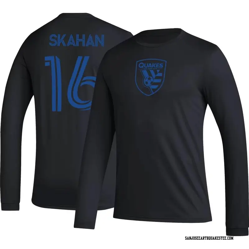 Youth San Jose Earthquakes ＃16 Jack Skahan Black Name & Number Icon Long Sleeve T-Shirt