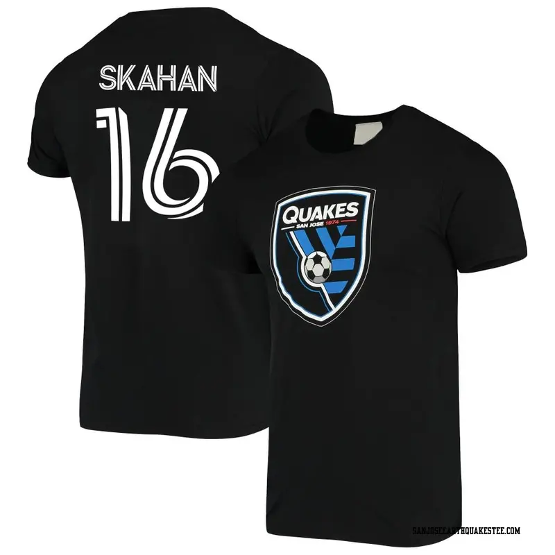 Youth San Jose Earthquakes ＃16 Jack Skahan Black Name & Number Stack T-Shirt