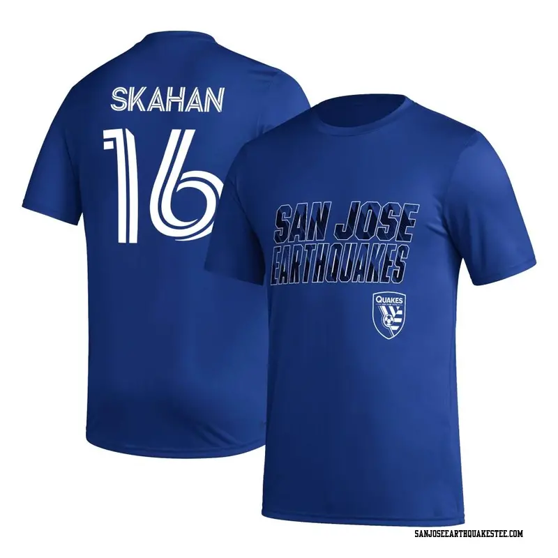 Youth San Jose Earthquakes ＃16 Jack Skahan Blue Name & Number Hook T-Shirt
